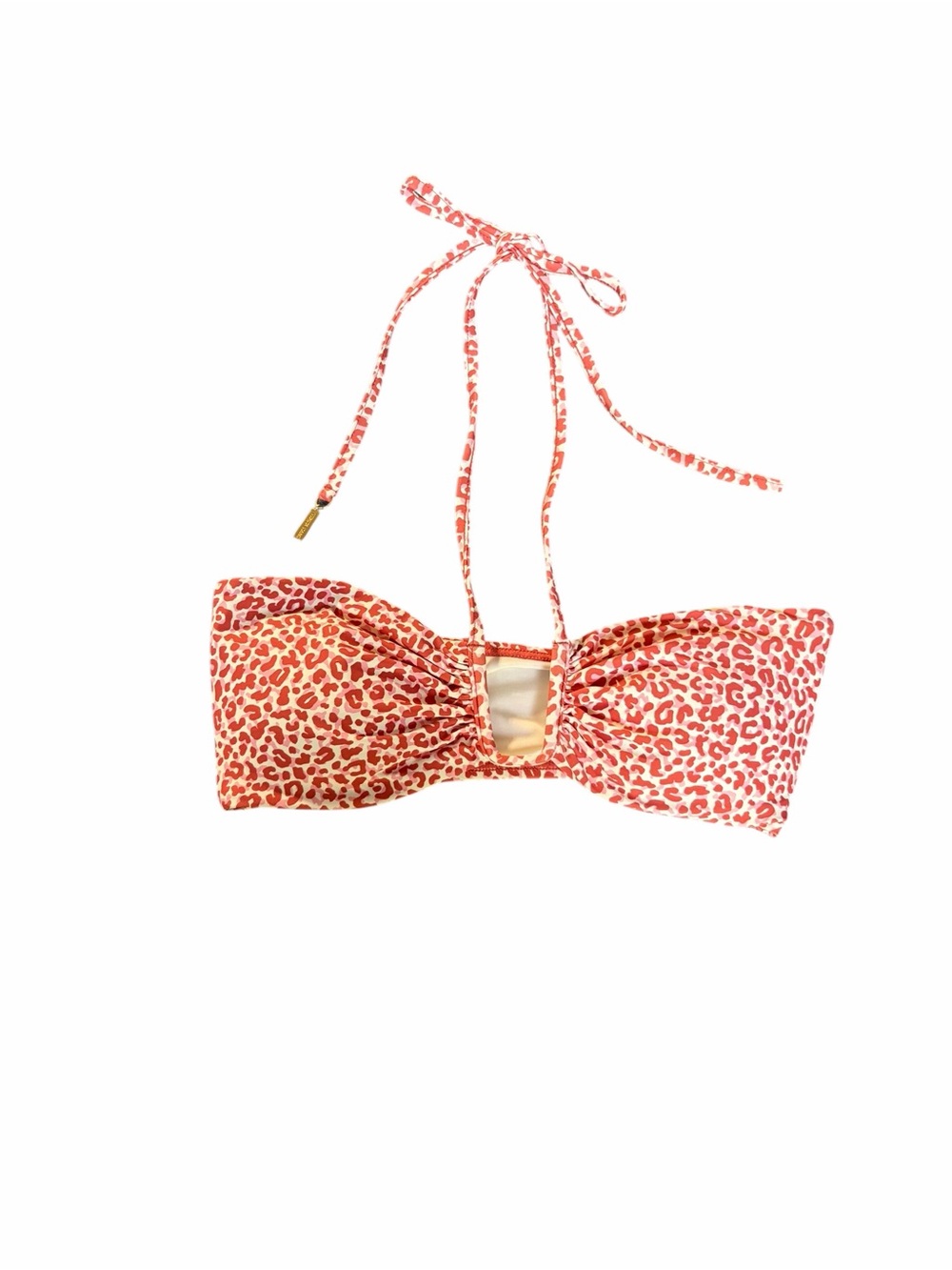 NWT Vince Camuto Cinnabar Bandeau Bikini Top XS Coral Leopard Print Halter Swim - Picture 2 of 5